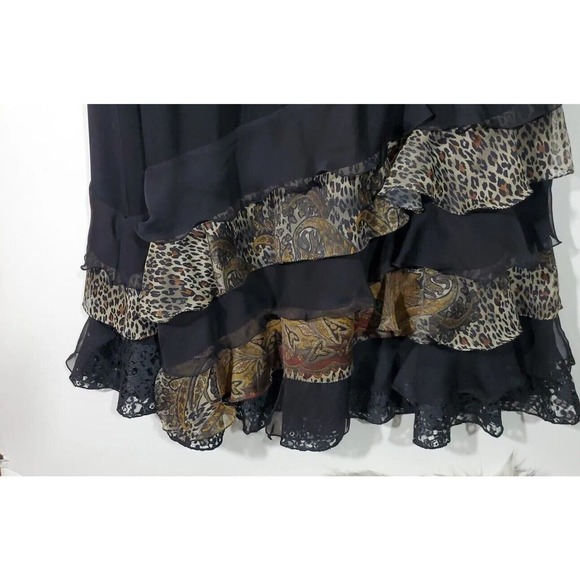 Not for Sale Dahnke Black Elastic Waist Animal Print Ruffles Long Maxi Skirt - Picture 4 of 9